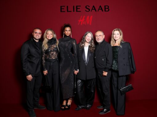 Amelia Gray, Gabbriette, Iris Law, Anok Yai, Imaan Hammam, Lila Moss, Marisa Abela and Calum Harper celebrate the ELIE SAAB H&M collection at the historic Palais Brongniart in Paris